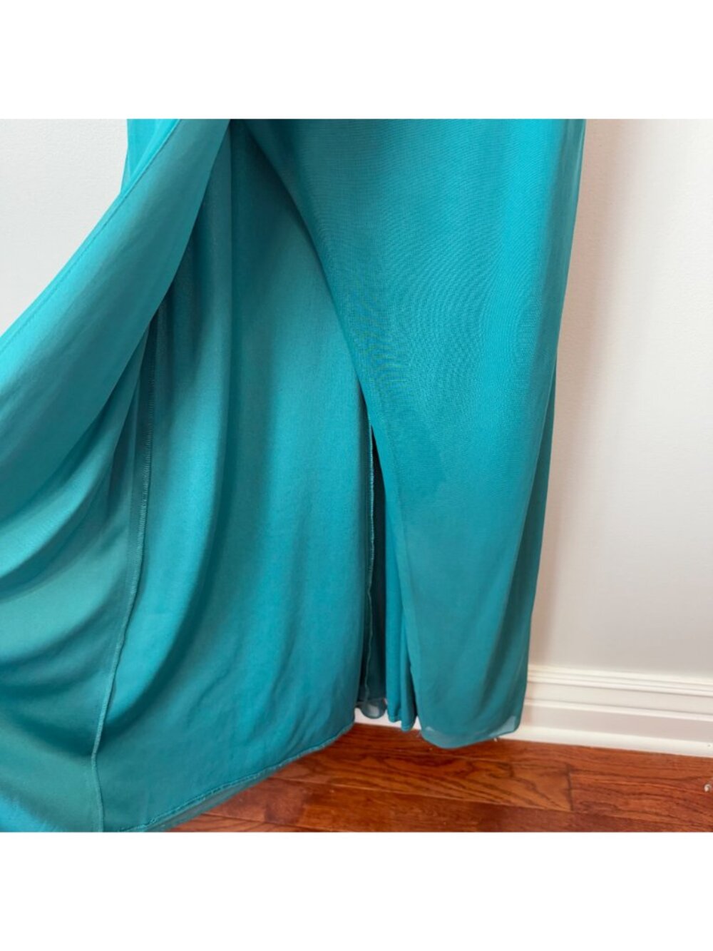 Elegant Azazie Maci Pleated Teal Sleeveless A-Line Dress Size A6 - Picture 3 of 7